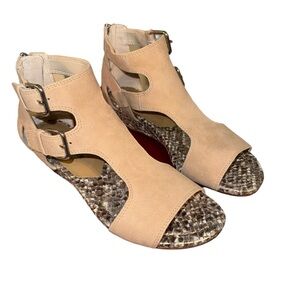 Donald Pliner Eden2 Natural Suede Snakeskin Wedge Ankle Strap Sandal Sz  6.5